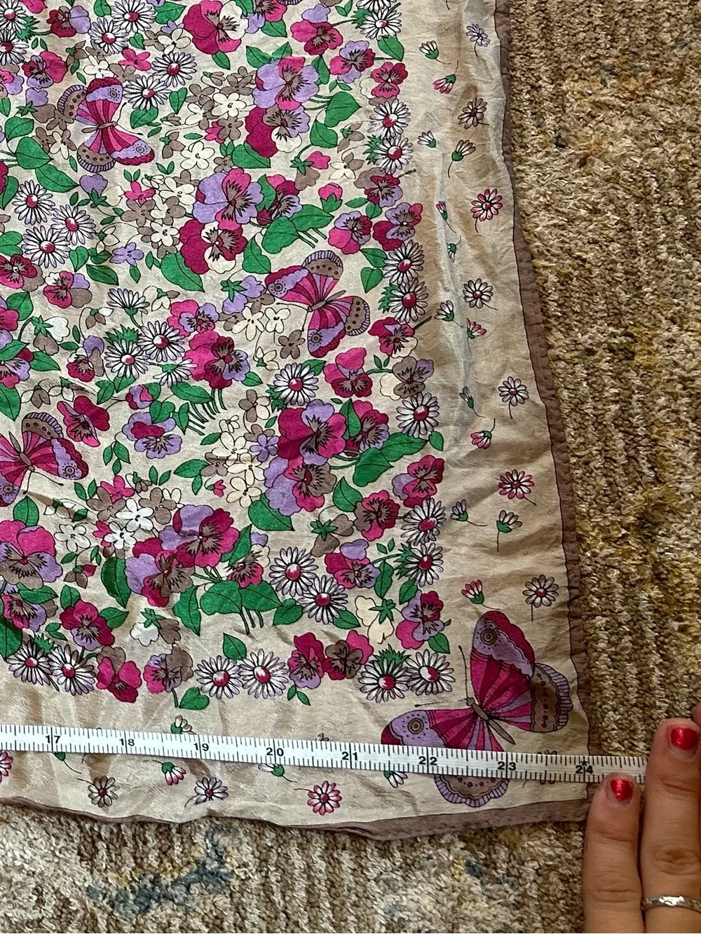 Oscar de la Renta Floral & Butterfly Silk Scarf in Cream, Pink & Green